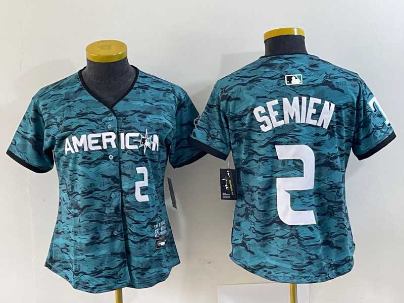 Womens Texas Rangers #2 Marcus Semien Number Teal 2023 All Star Stitched Baseball Jersey->mlb womens jerseys->MLB Jersey